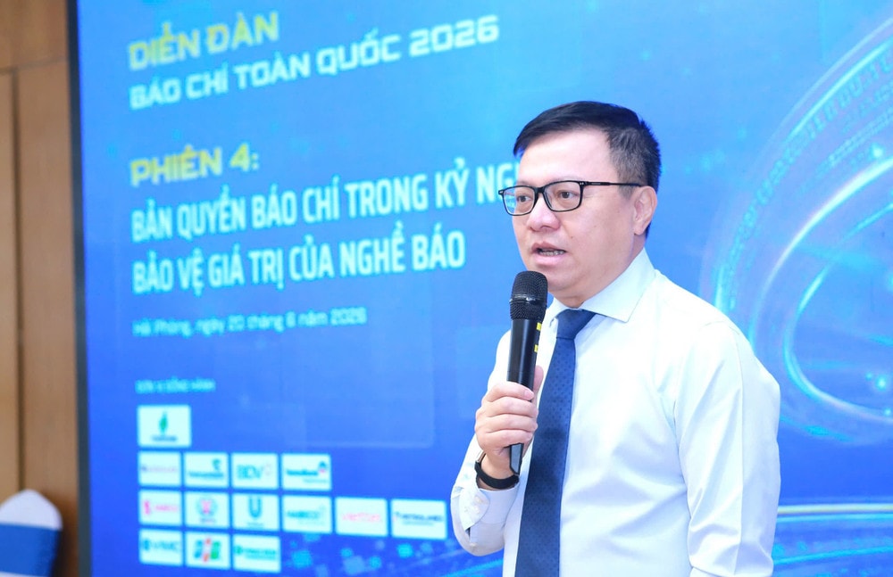 Ông Lê Quốc Minh, Ủy viên Trung ương Đảng, Tổng Biên tập Báo Nhân Dân, Phó Trưởng Ban Tuyên giáo và Dân vận Trung ương, Chủ tịch Hội Nhà báo Việt Nam, phát biểu. 1781857578991-8307156993572237324-g5687032138637076904-3f73bd04ea404bb5cf5038b38e27eecc-4997.jpg